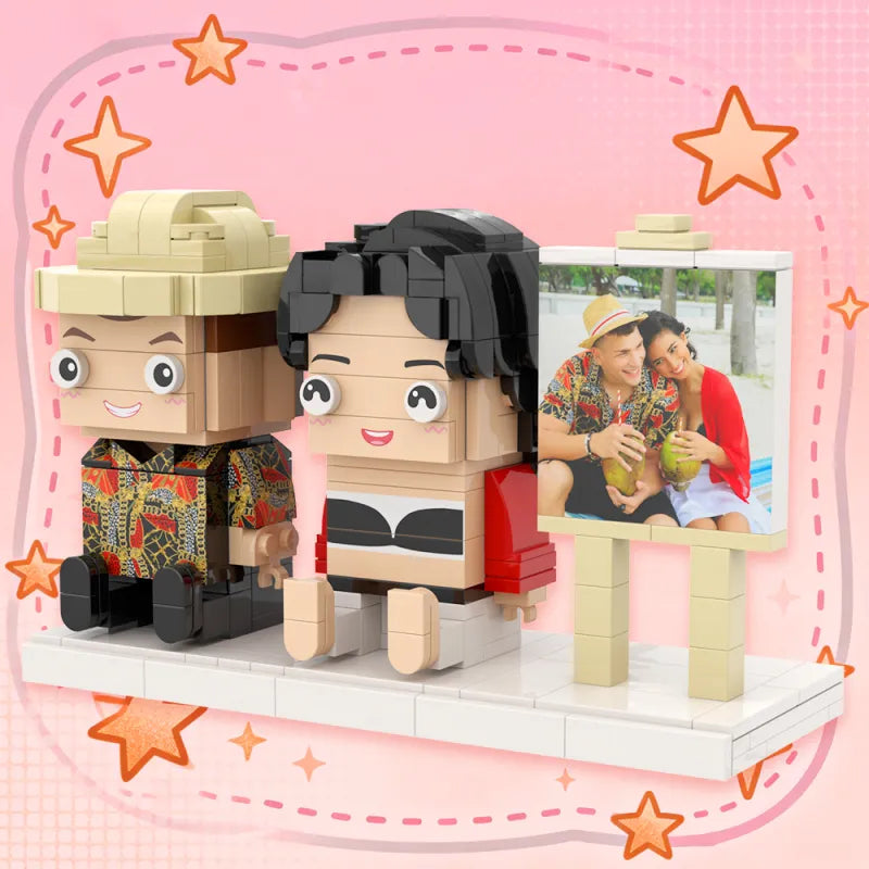 Persanalized 2 People Custom Sitting Brick Figures Sweet Couple Valentine's Day gift