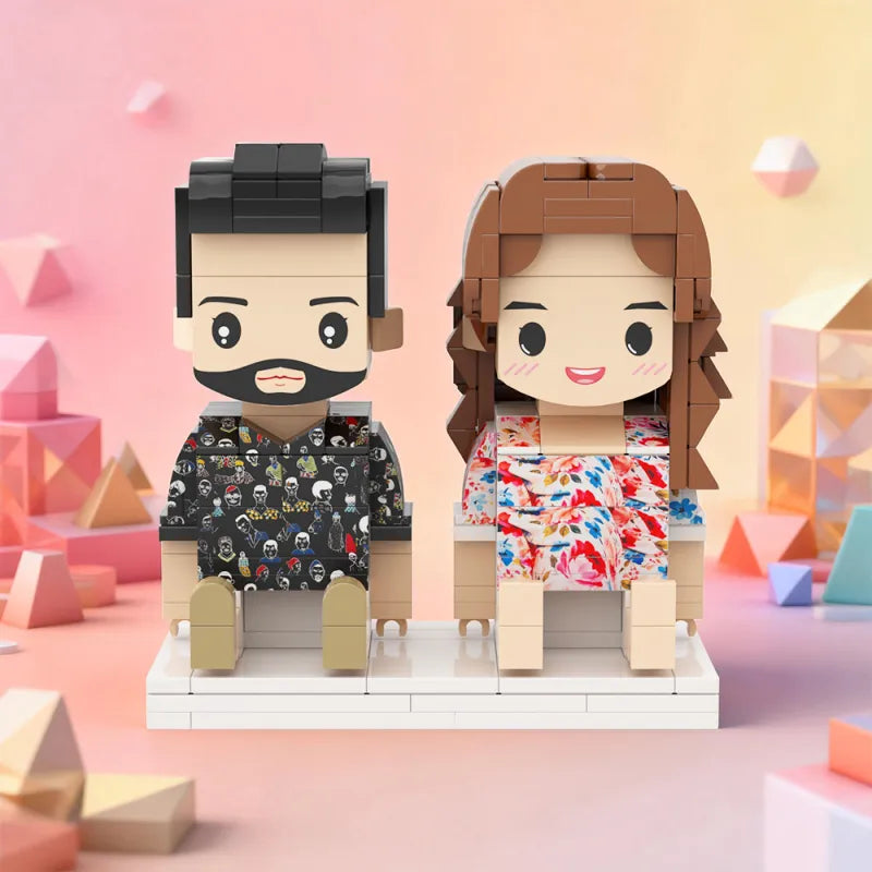 Persanalized 2 People Custom Sitting Brick Figures Sweet Couple Valentine's Day gift