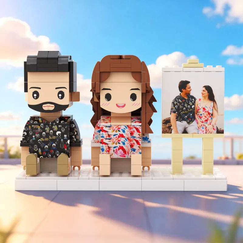 Persanalized 2 People Custom Sitting Brick Figures Sweet Couple Valentine's Day gift