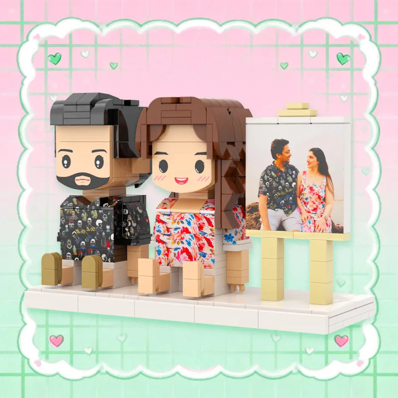 Persanalized 2 People Custom Sitting Brick Figures Sweet Couple Valentine's Day gift